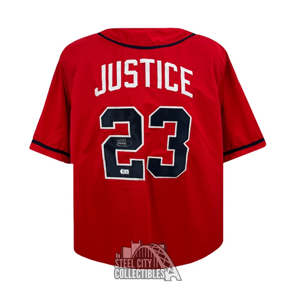 David Justice Autographed Atlanta Custom Red Baseball Jersey - BAS