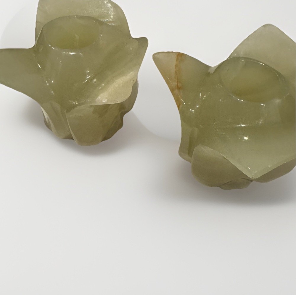 2 Rose Shaped Marble Candle Holders Slag