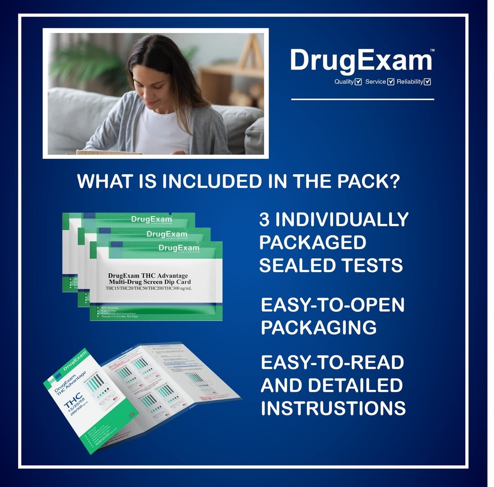3 Pack - DrugExam Multi Drug Screen Test. Testing for THC/Marijuana in Urine.