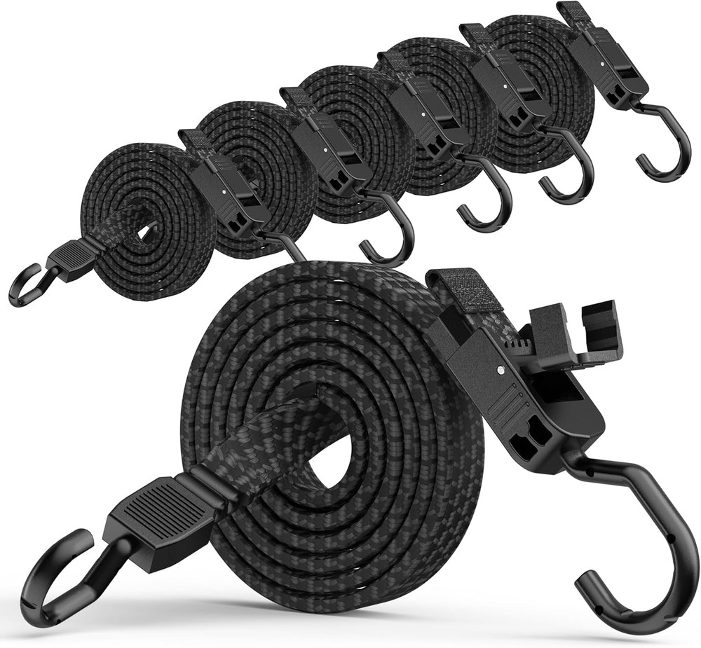 Bungee Cords with Hooks, 48 Inch Adjustable Flat Bungee Straps with Quick Releas