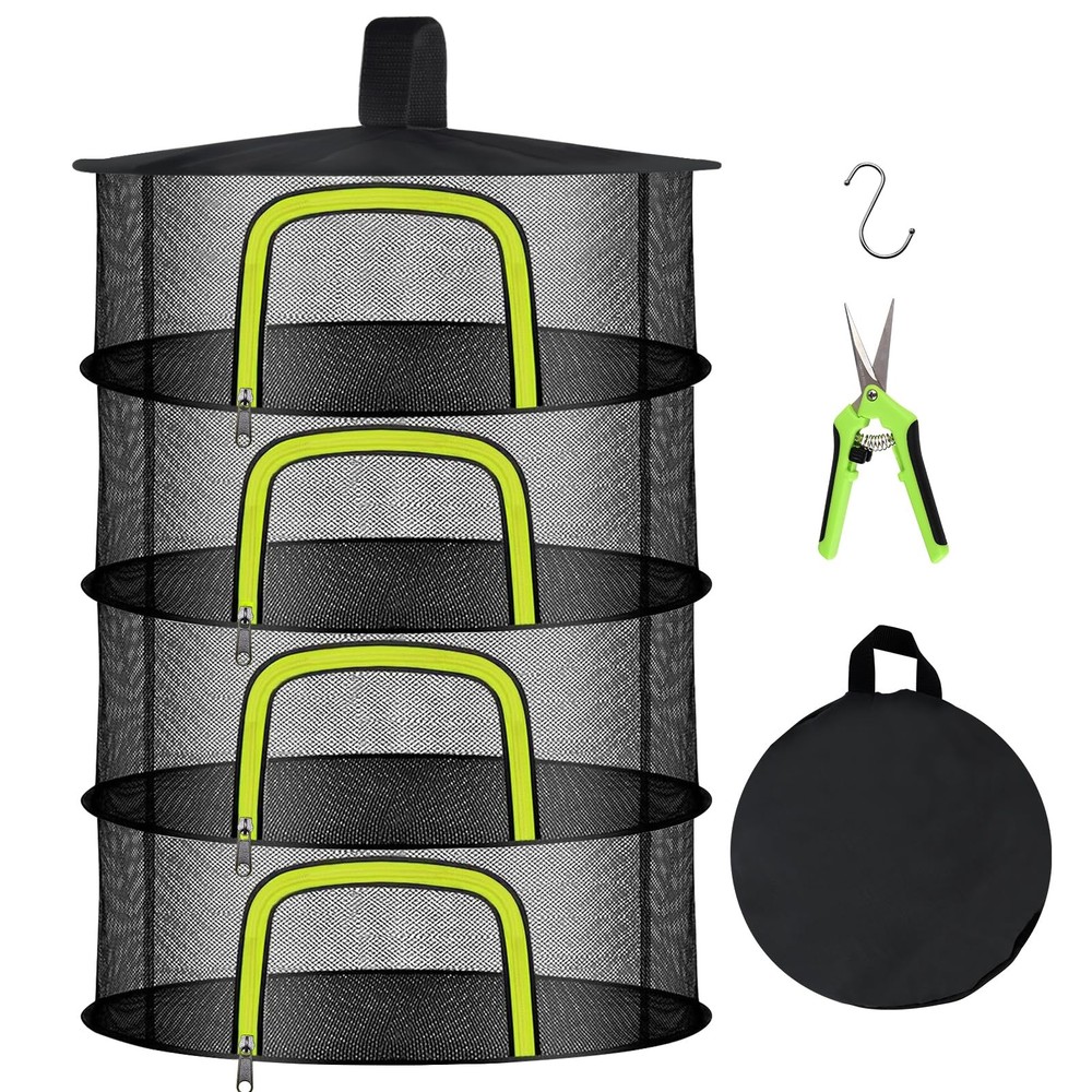 4 Layer Herb Drying Rack, Hanging Mesh Net, Foldable Plant Drying Rack With U...