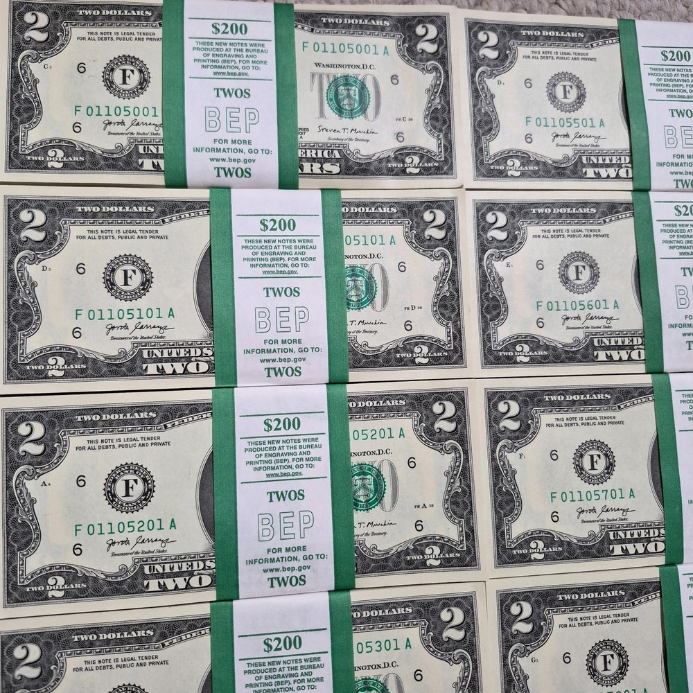 100 - $2 Two Dollar Bills UNC Sequential, Consecutive 2017A $200 TOTAL - ALTANTA