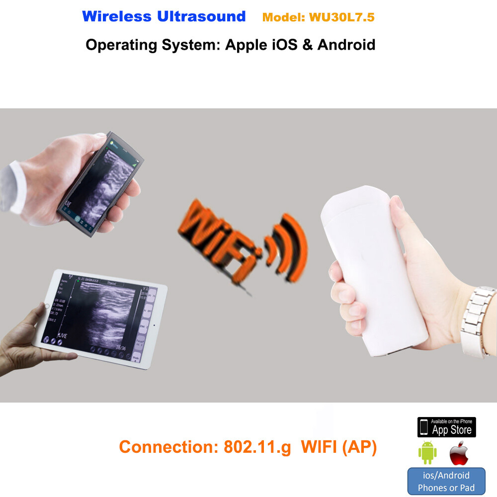 Handheld Wireless WiFi Linear Scanner Probes(lack & White), 7.5MHz, 128 Elements