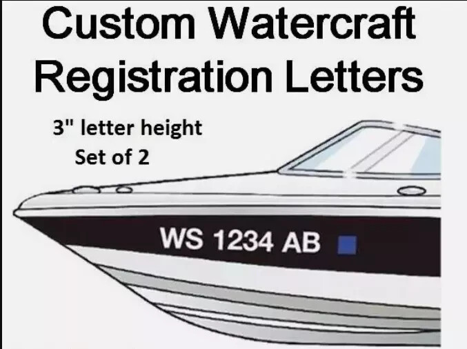 Set of 2 Watercraft Registration Numbers 3" lettering Vinyl Boat JetSki decals