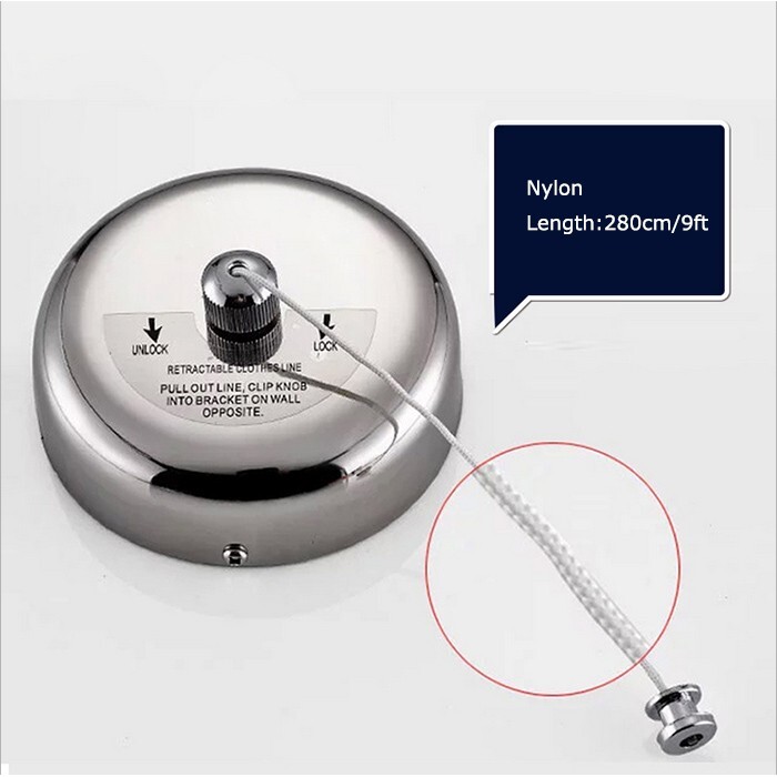 9ft Retractable Clothesline In/ Outdoor Hanging load-bearing 11lb Screw Fixation