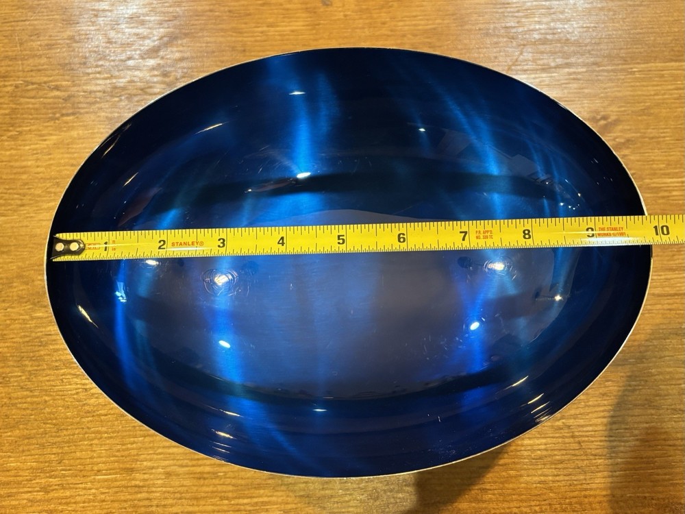 VTG. Wallace Color Clad Oval Bowl Deep Blue Interior MCM Silver Played