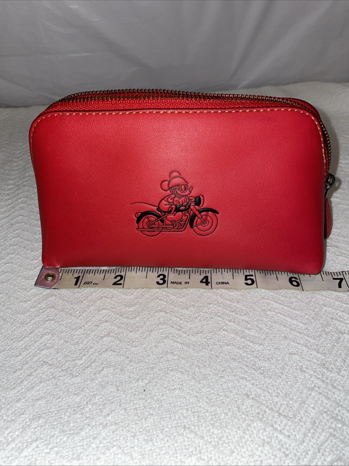New Authentic Coach/Disney Red Leather Mickey Mouse Makeup Pouch