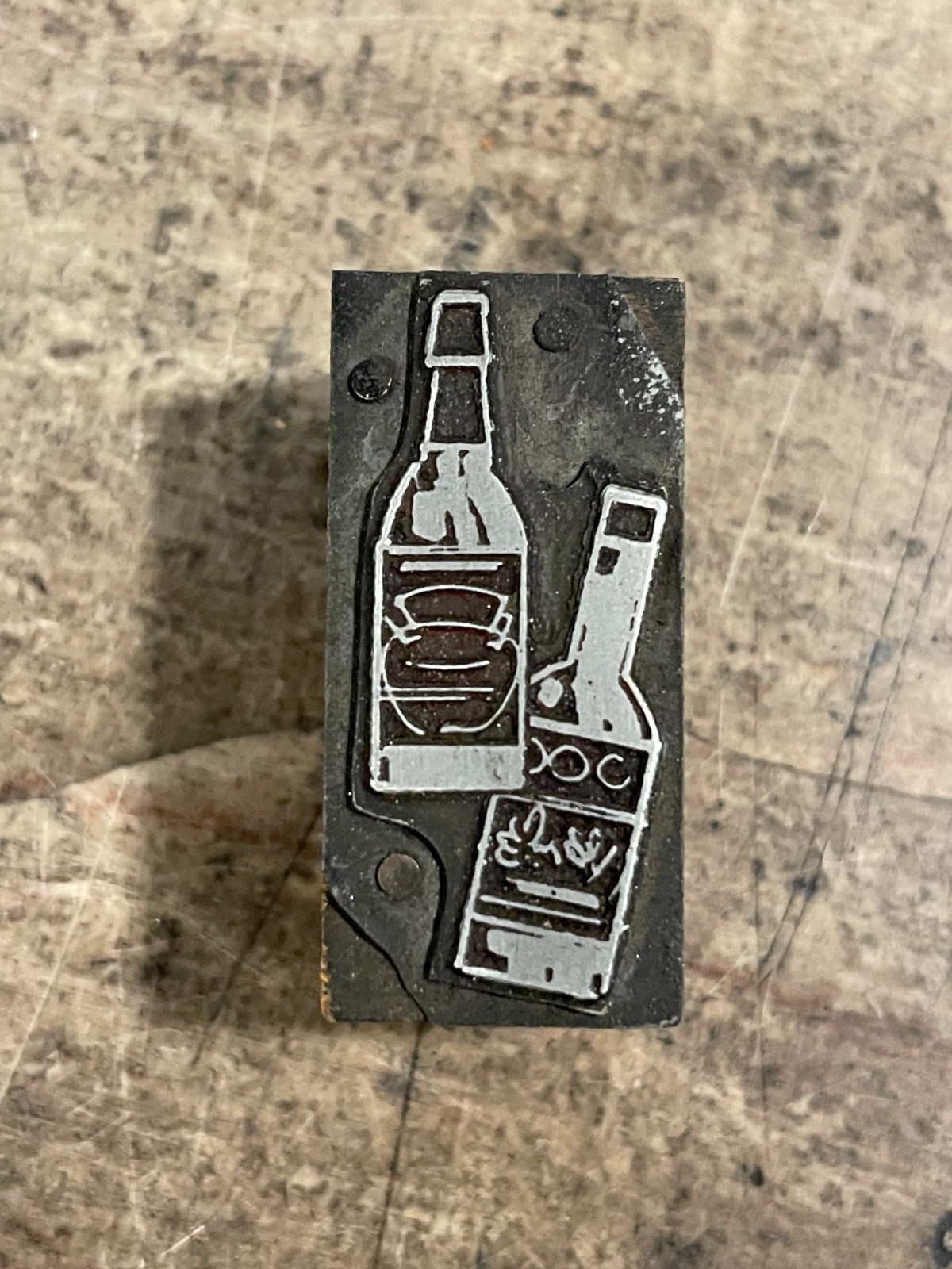 Printing Letterpress Printers Block Cocktails 2 Liquor Bottles Bartending (579)