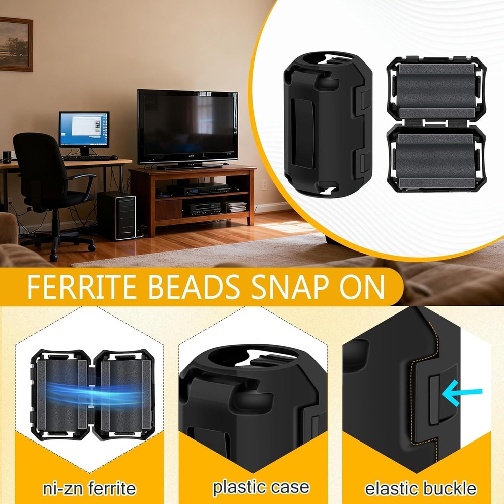 25Pcs Ferrite Chokes Ferrite Beads Snap on RFI EMI Noise Suppressor Cable Cli...
