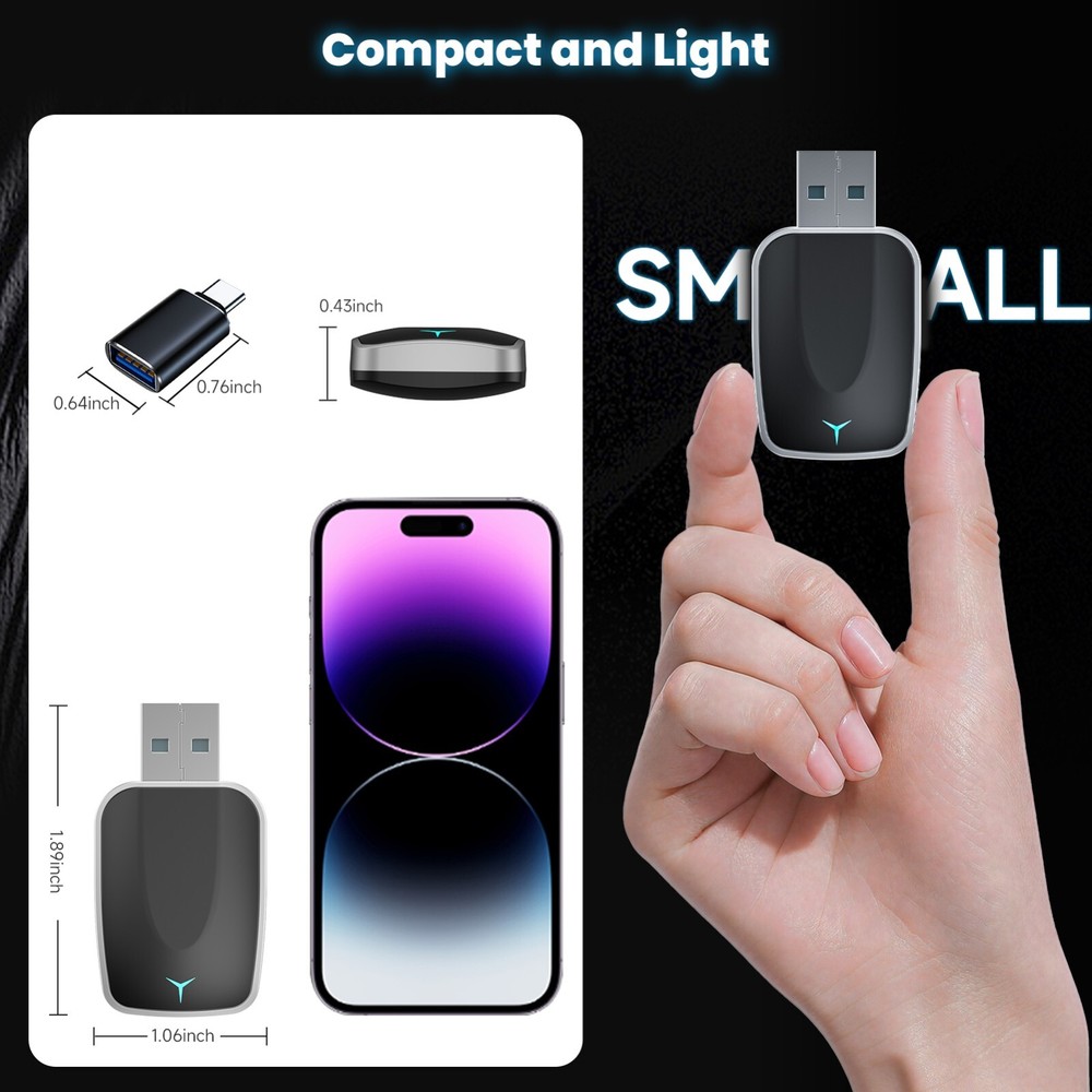 2-in-1 Wired to Wireless CarPlay Adapter /Android Auto Adapter Plug & Play US