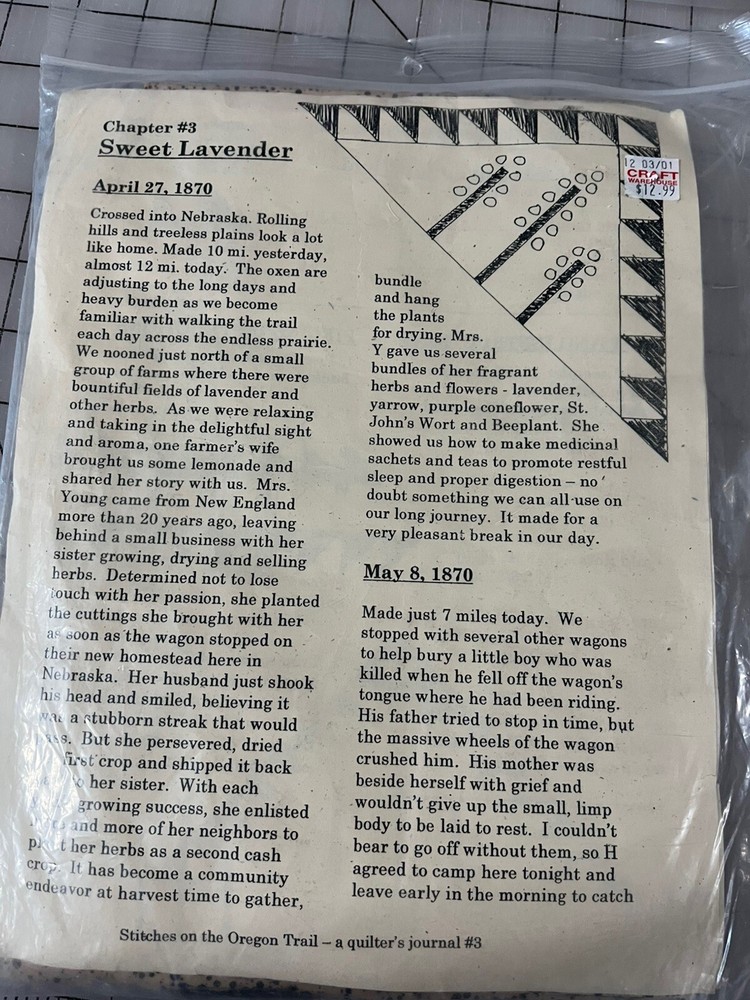 Stitches On The Oregon Trail Quilt Kit Patterns Fabric Instructions Chapter 3