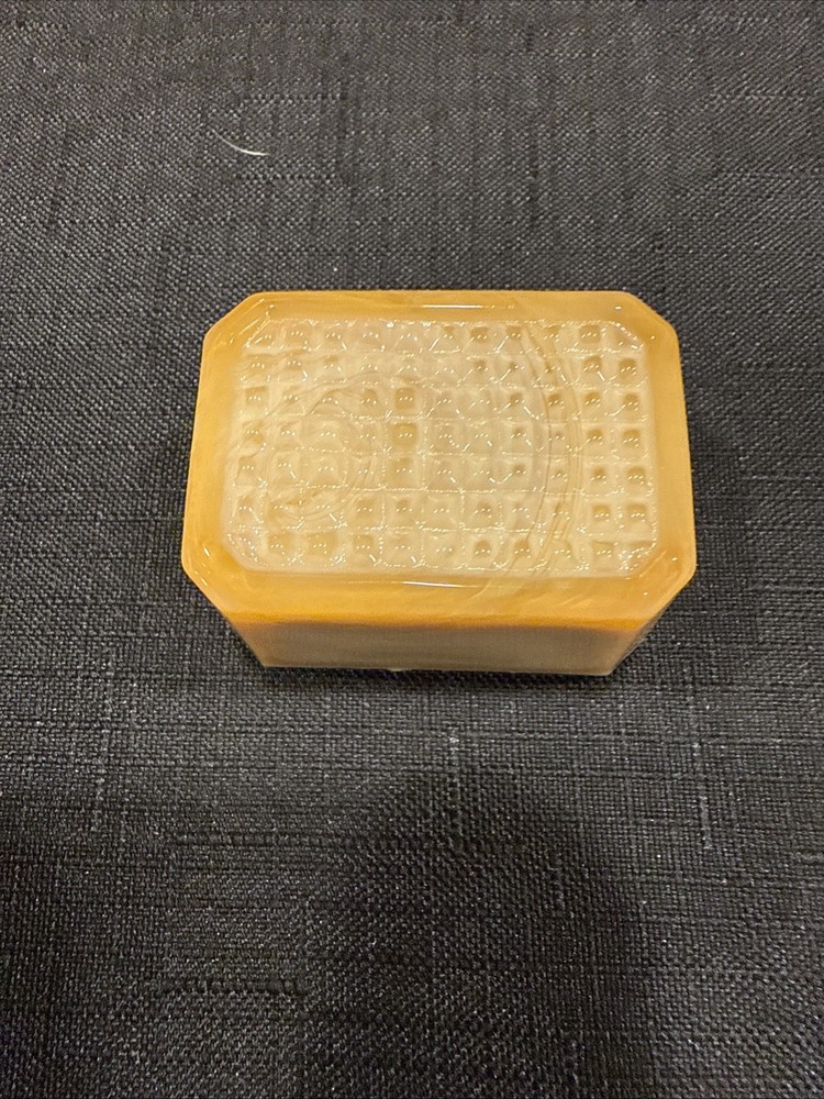 Vintage Rectangular Open Salt Dip Signed E.E. With Beveled Corner Golden Agate