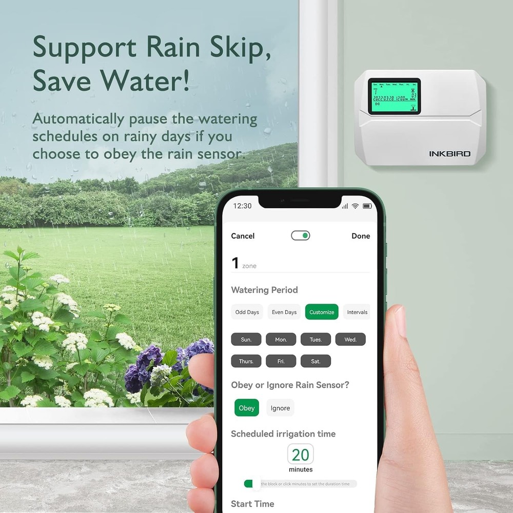 INKBIRD 8-Zone Lawn Sprinkler Controller System Watering Control 4 Cyclic Option