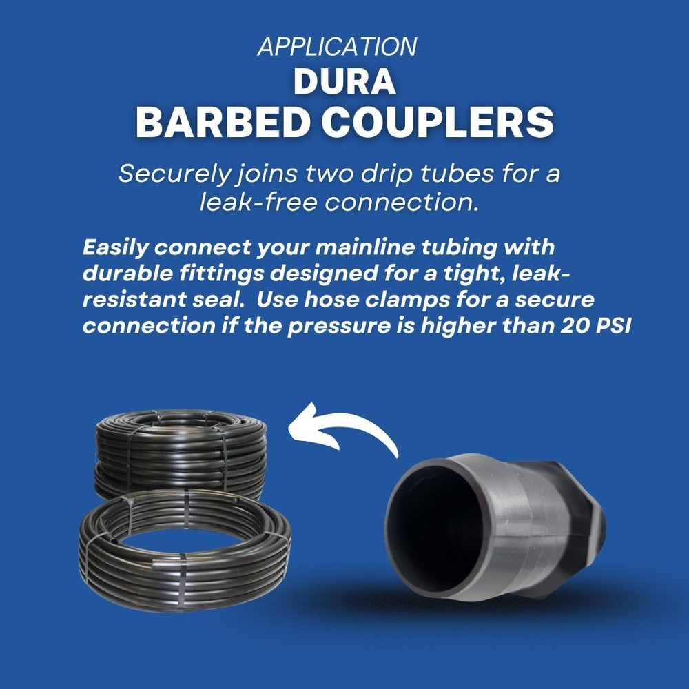 10 Pack Dura Lasco Plastics 1 1/4" Barbed Coupler