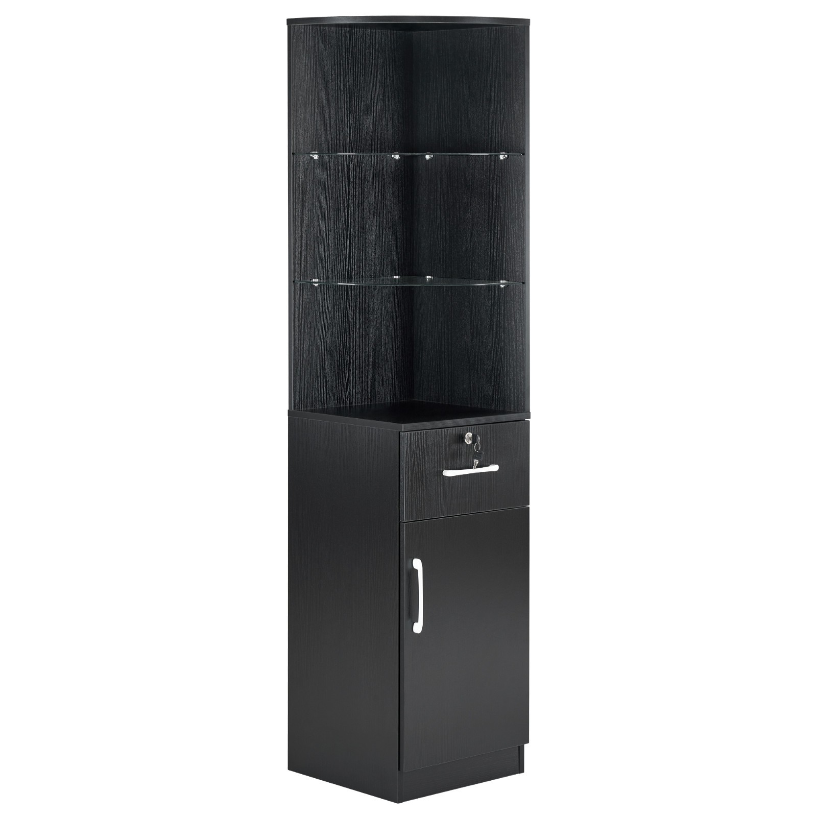 Corner Storage Cabinet with Door and Glass Shelves for Home Office Beauty Salon