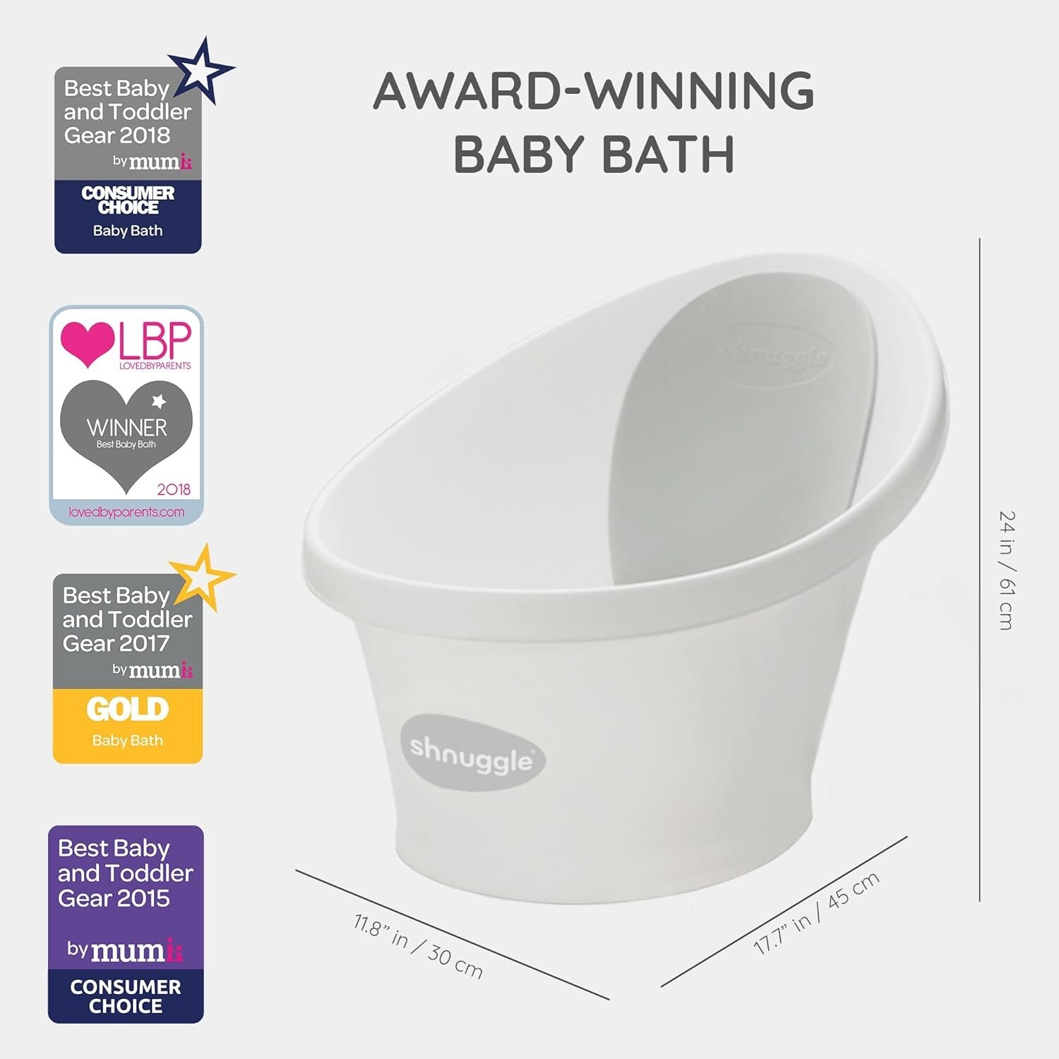 Shnuggle Newborn Baby Bath | Built in Support Bump and Soft Backrest - Taupe