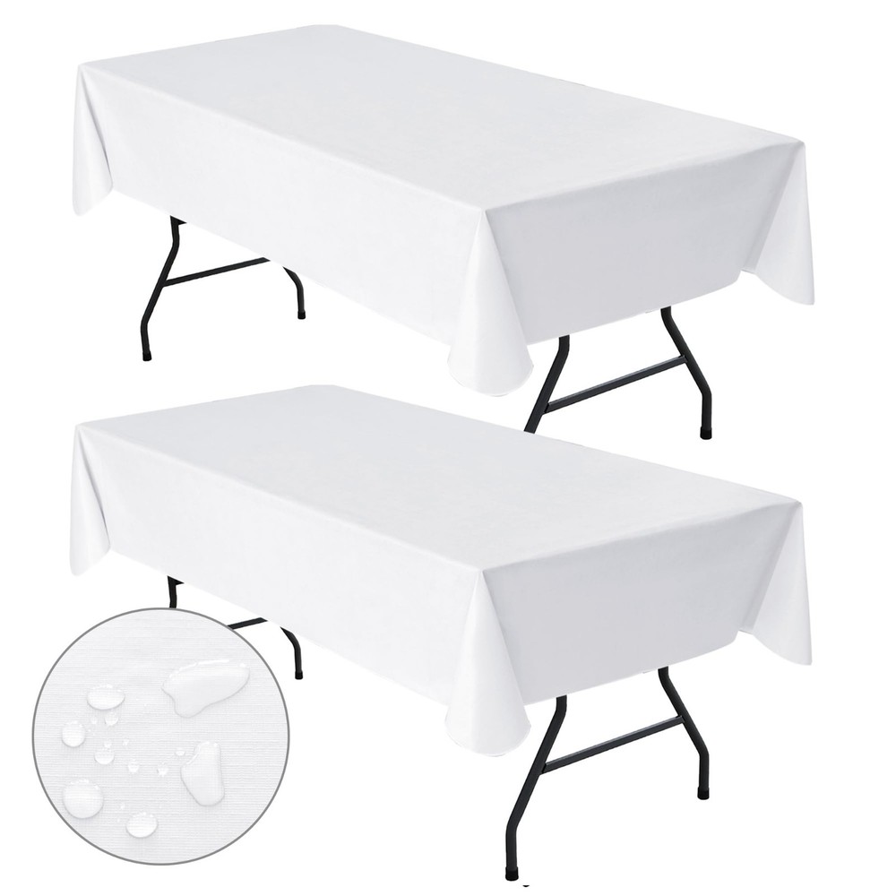 2 Pack White Rectangle Tablecloth 60x84" Waterproof Plastic Wipeable Cover