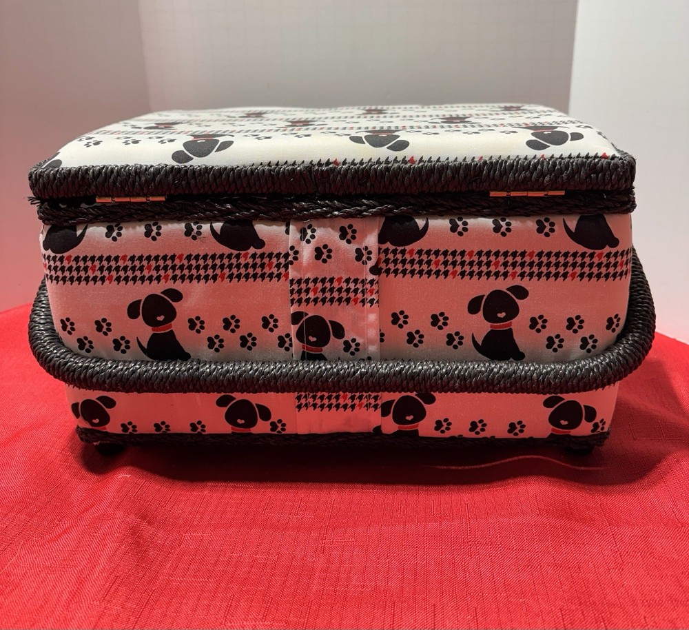 Dog Pattern Wicker Fabric Deluxe Sewing Craft Basket With Insert