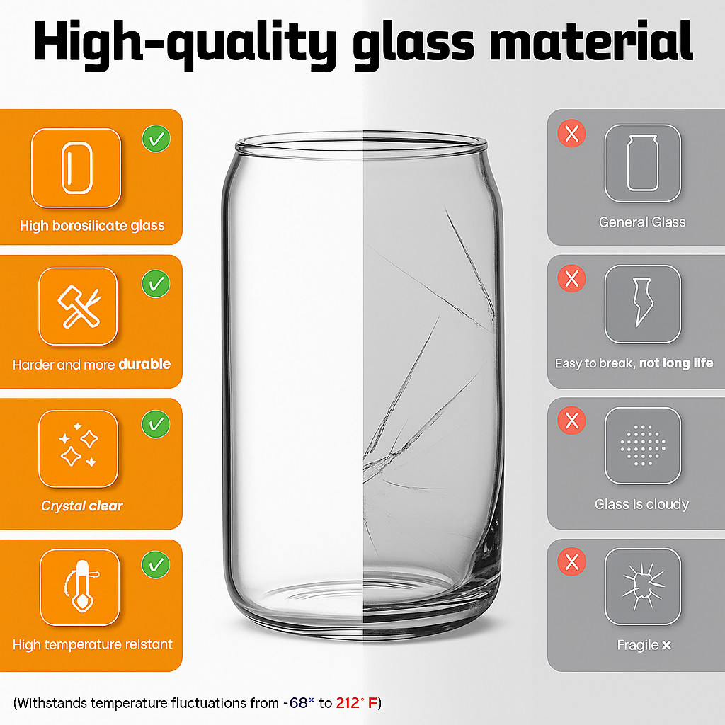 Glass Cups with Bamboo Lids & Straws 6 Pack, 16oz Iced Coffee Tumbler Set