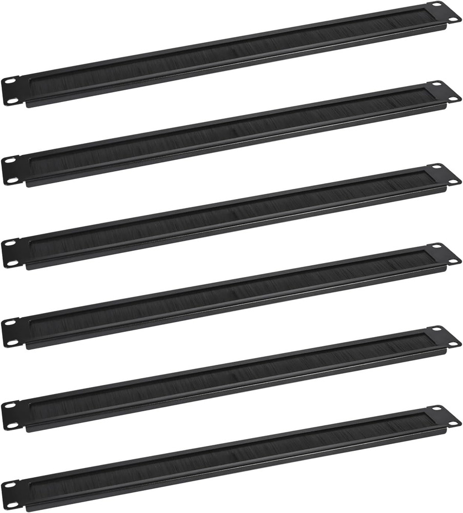 1U Brush Rack Mount Panel Spacer for 19" Server Rack - 6 Pack, Black