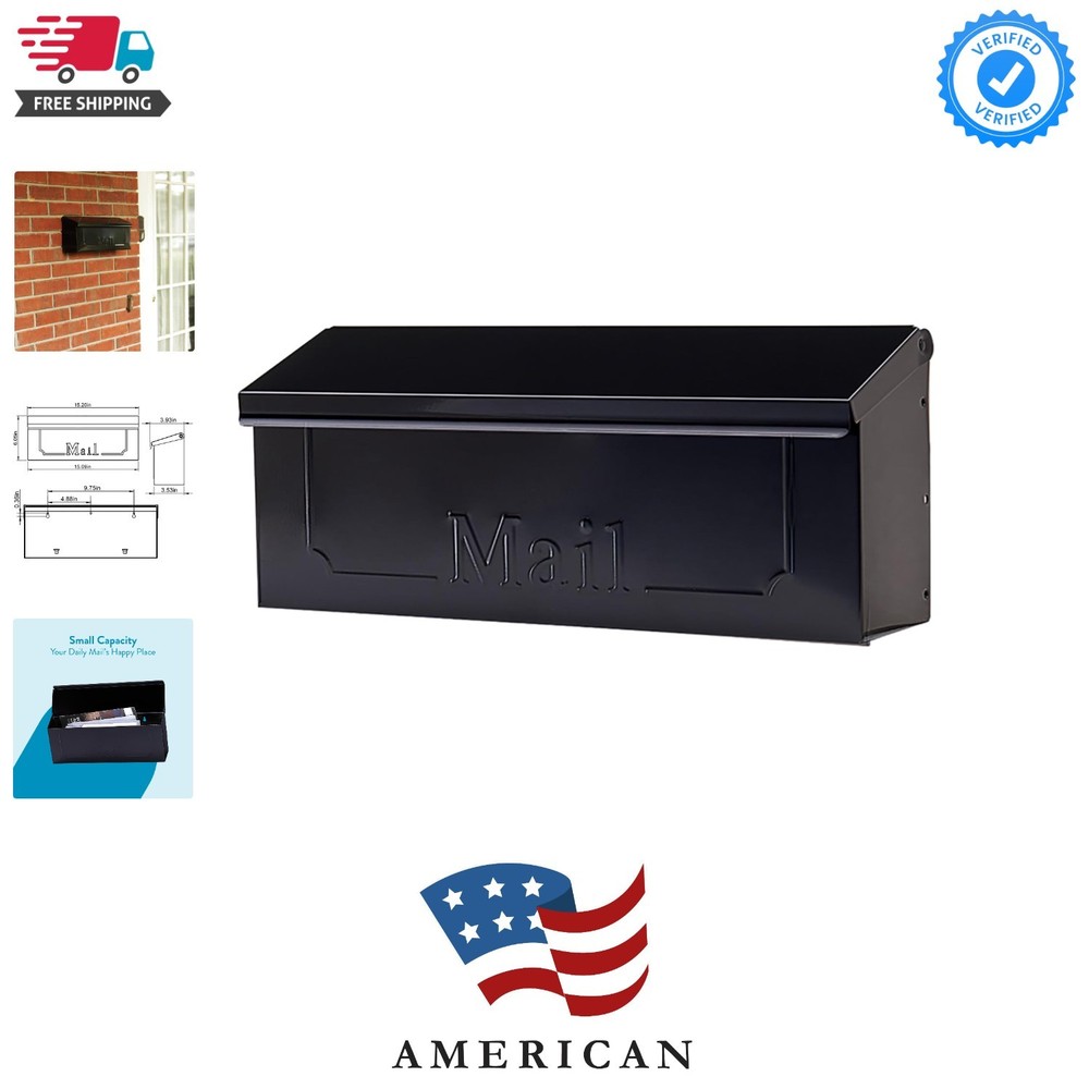 Sleek Black Wall-Mount Mailbox - Timeless Design with Top Access Functionality