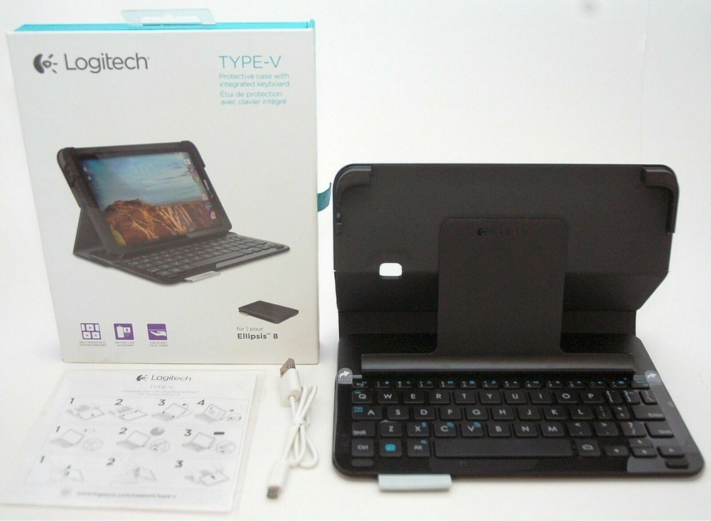 Logitech Type-V Ellipsis 8 Black Keyboard Folio Bluetooth Case Stand Ultra-Slim