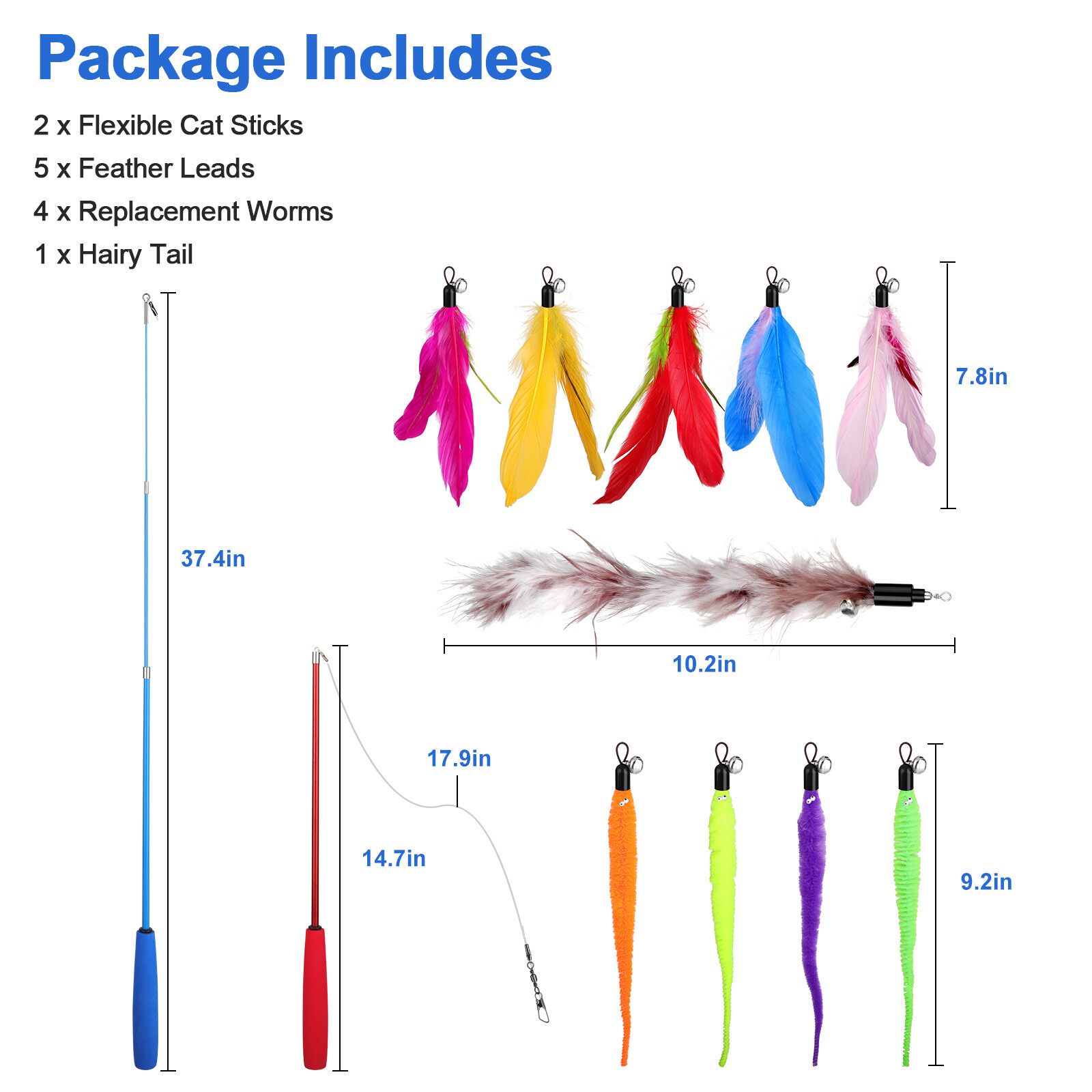 12Pcs Retractable Cat Interactive Toy Feather Kitten Teaser Indoor Play Toy Gift