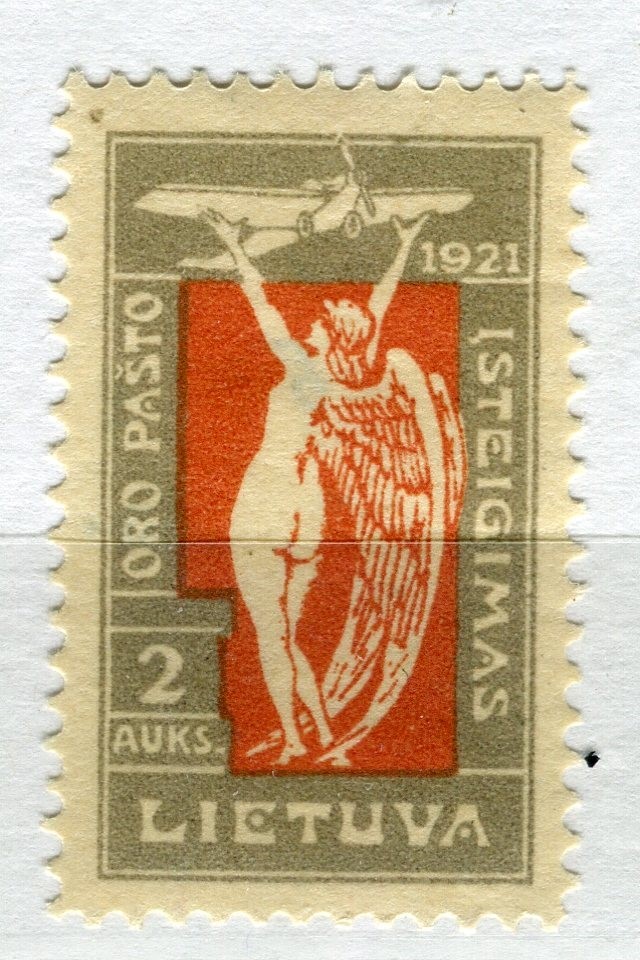 LITHUANIA; 1921 early Inauguration Airmail issue Mint hinged 2a. value