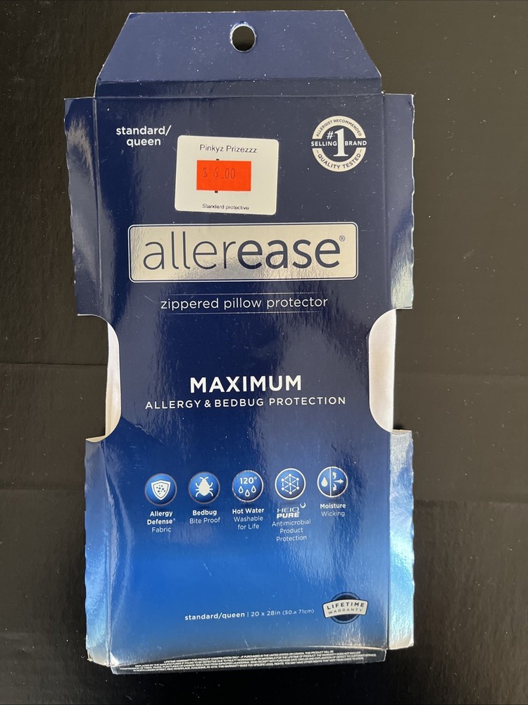 Allerease Zippered Pillow Protector Standard Queen 20”x28” Max Allergy & Bedbug