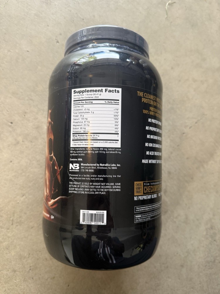 NutraBio Whey Protein Isolate 2lb Gourmet Chocolate Exp 11/27