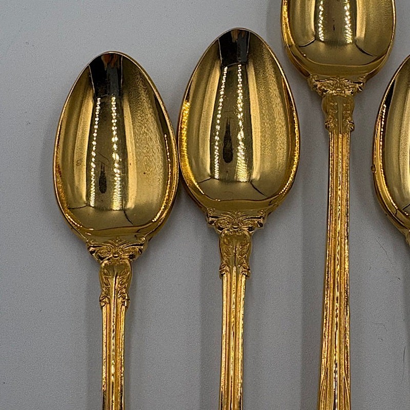 Bundle 5 Gold Electroplated Stainless Steel Flatware Teaspoons Spoons Long