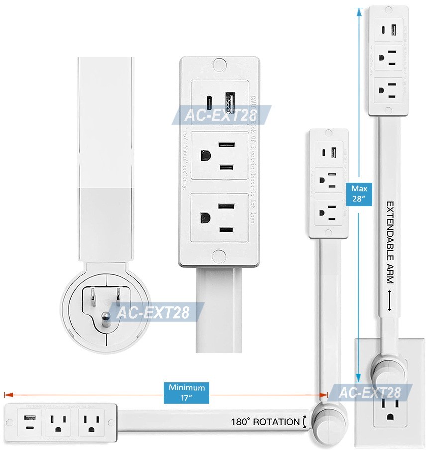 28" Long AC Outlet Extension Stick For Inaccessible Electrical Wall Outlets