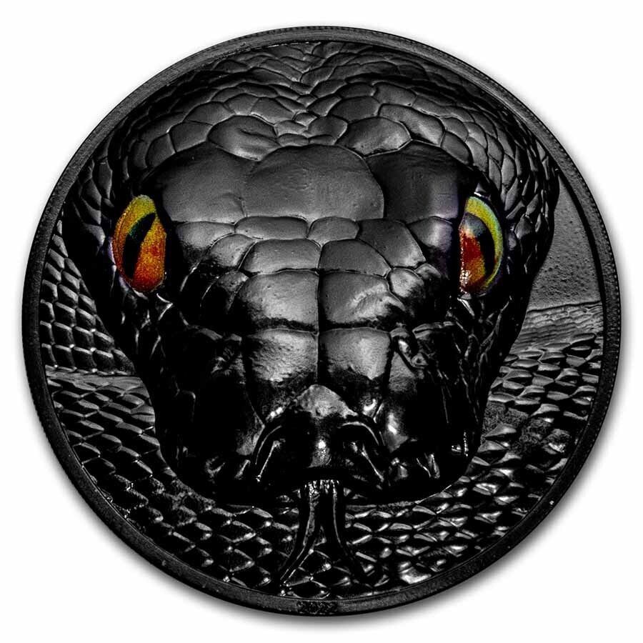 Hunters by Night Python 2022 Palau 2oz Silver NGC 70 FR OBSIDIAN BLACK