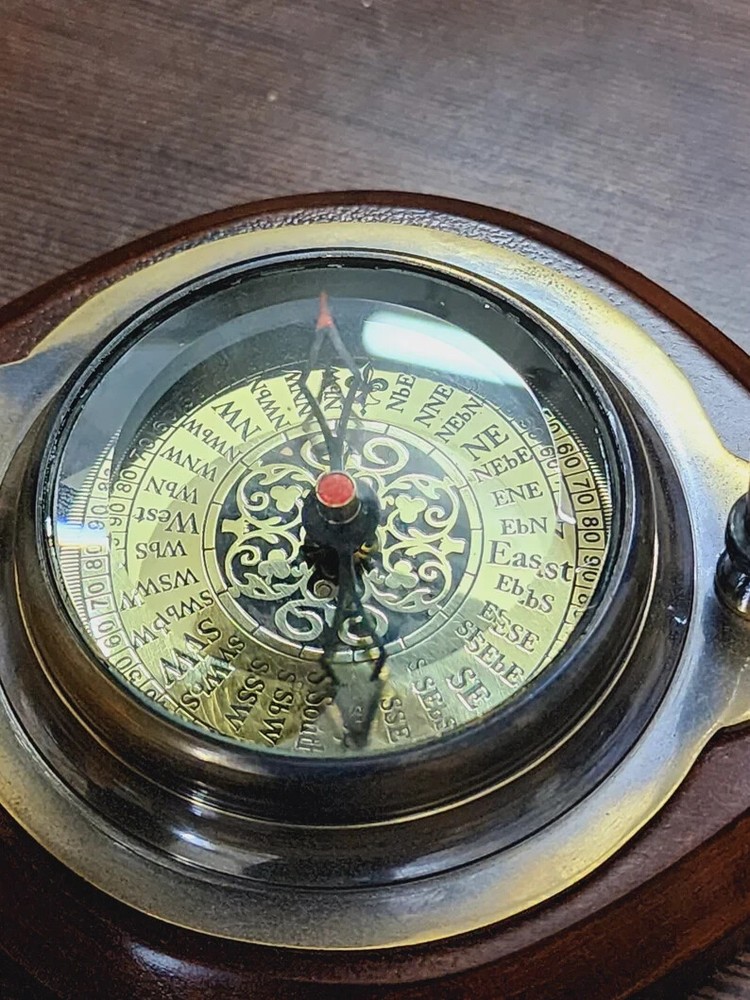 Nautical Elegance: Antique Brass Desk Clock with Integrated Compass - Timeless
