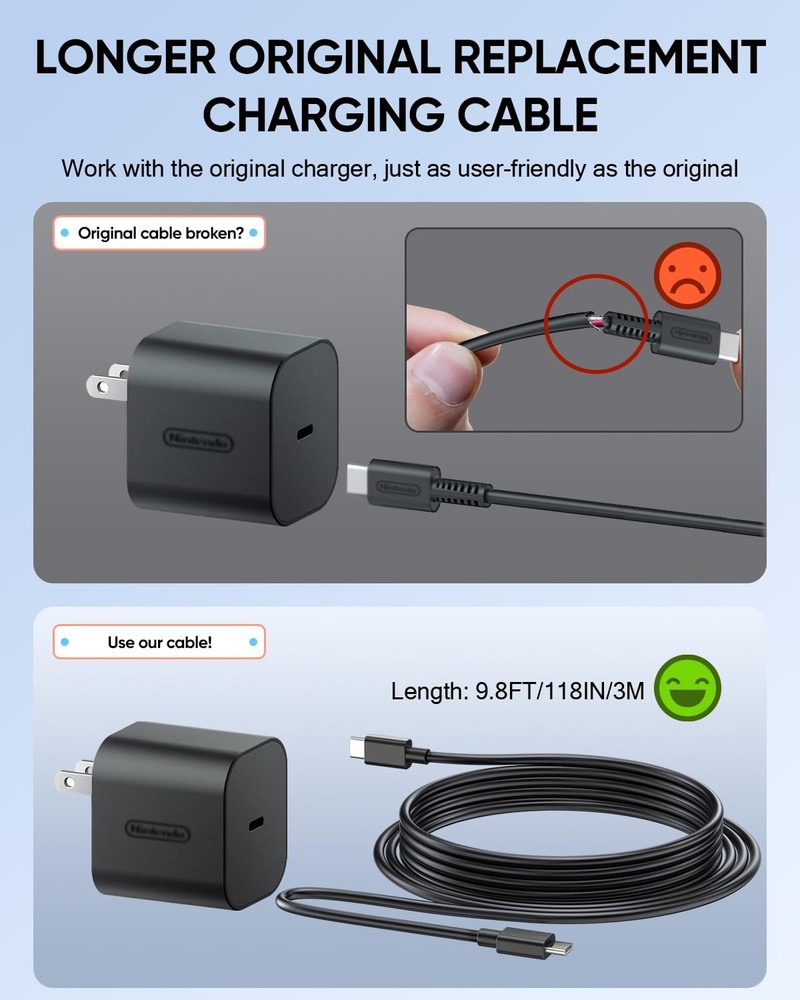 (9.8FT) Switch 2 Charging Cable - for Switch 2 AC Power Adapter, 60W Switch2 ...