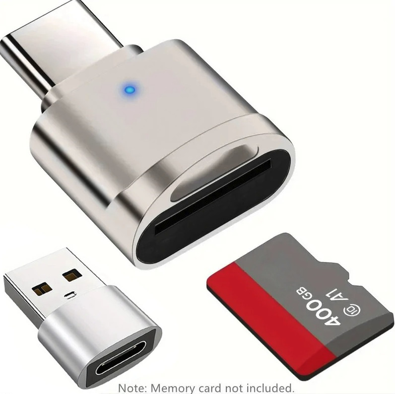1pc USB-C TF Micro SD Card Reader With USB Adapter Zinc Alloy - NEW