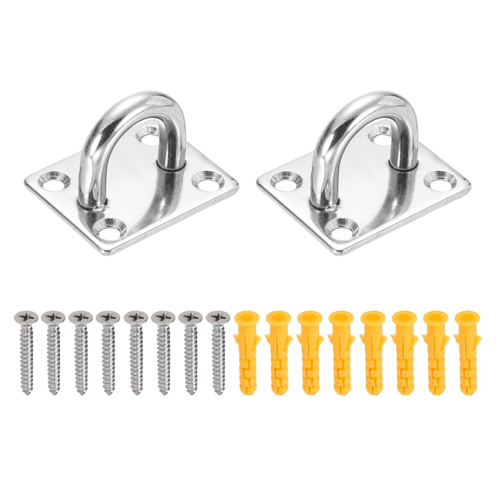 2Pcs M8 Eyelet Bracket Set Square Hook Plate and Hook, Silver