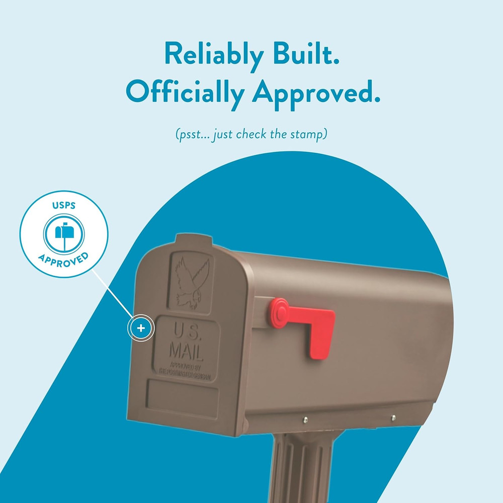 Newbury™ Rust-Proof Plastic Post Mounted Mail Box for outside with Post, Mocha,