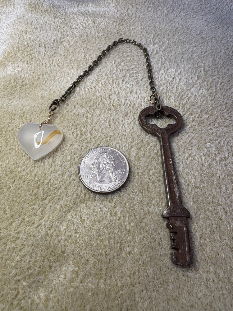 Carnelian Heart & Skeleton Key Pendulum – 10” Truth Divination Tool