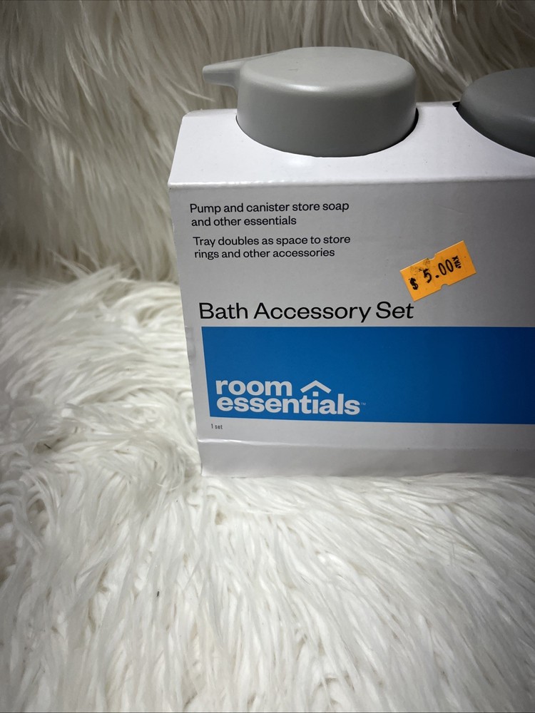 Room Essentials~ 3pc Lavender Bath Bundle Set: Soap Tray & Pump & Canister