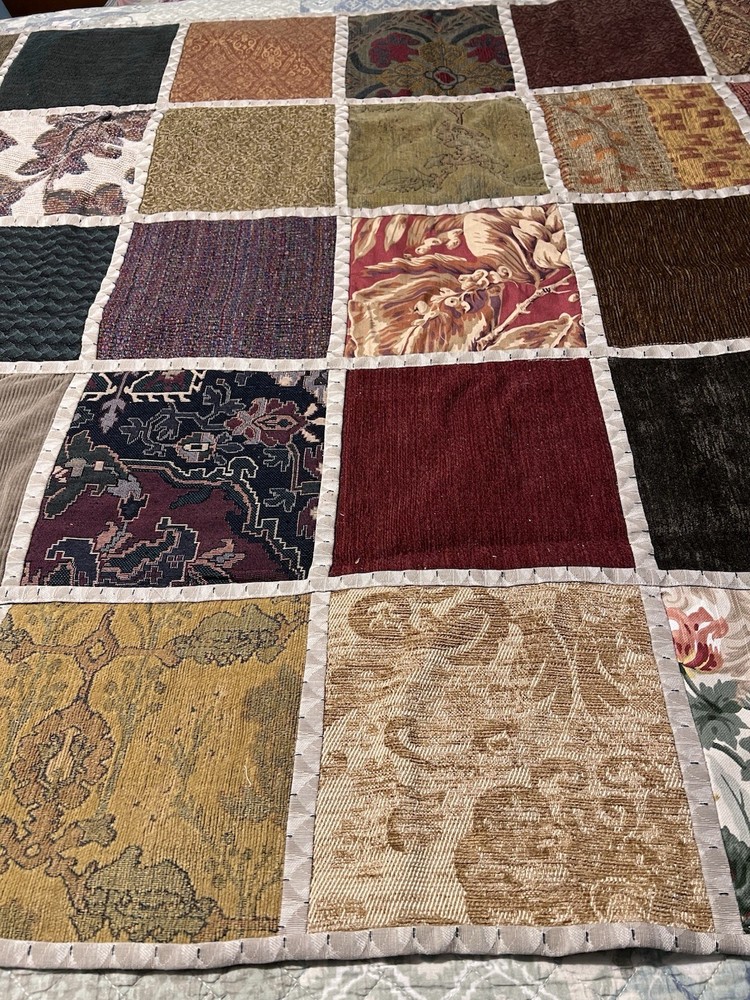 Handmade Reversible Patchwork Throw Quilt 65x47 Upholstery Tapestry Chenille Lap