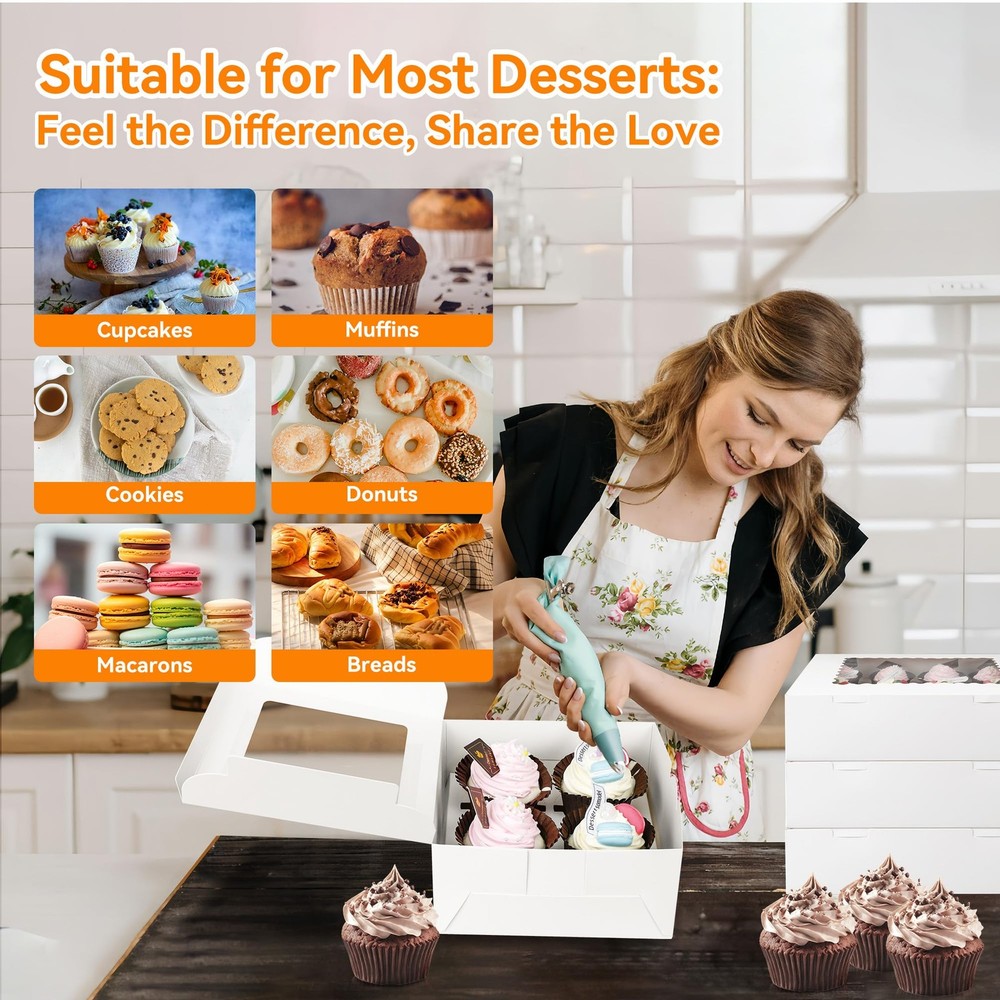MonYouGe 30-Set Cupcake Boxes Bulk with Clear Display Window Hold 4 Standard ...