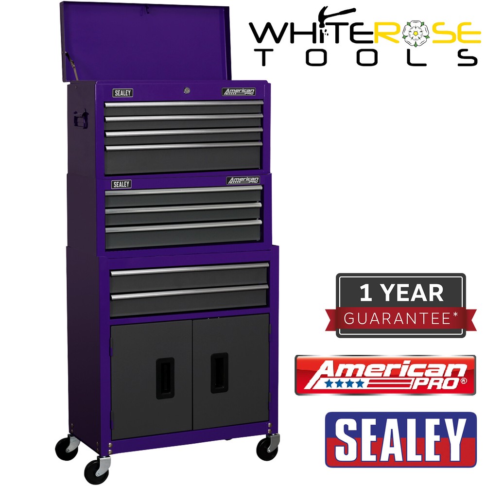 Sealey American Pro Topchest, Mid-Box & Rollcab 9 Drawer Stack - Purple