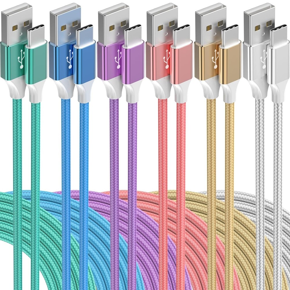 USB to USB Type C Cable - 6ft - Fast Charging for Android/iPhone - 5 Pack