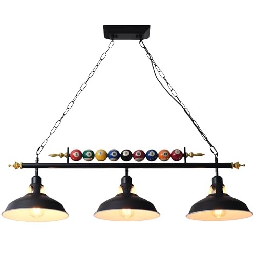 Billiard Pool Table Lights Hanging Over Pool Table with Billiard Ball 3 Lights