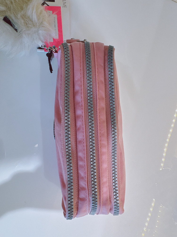 NEW Kipling Gitroy Pencil Case Cosmetic Case Bride pink Monkey Charm