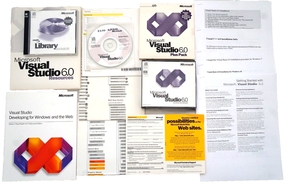 Microsoft Visual Studio Enterprise 6.0 6 Windows 95 thru 11 Retail 10 CD's + KEY