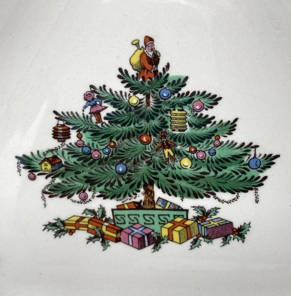 Vintage (1987) Spode Christmas Tree - Green Trim Triangular Tray, 5.25"