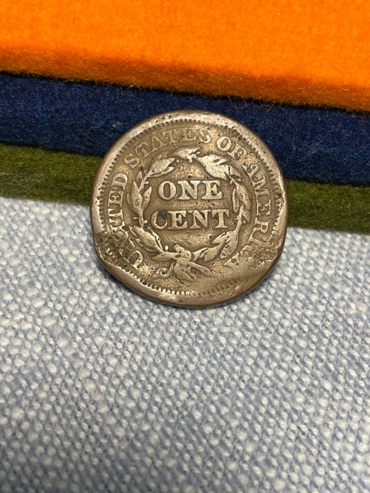 (#100364). US Type: 1846 Cent. VG details damaged