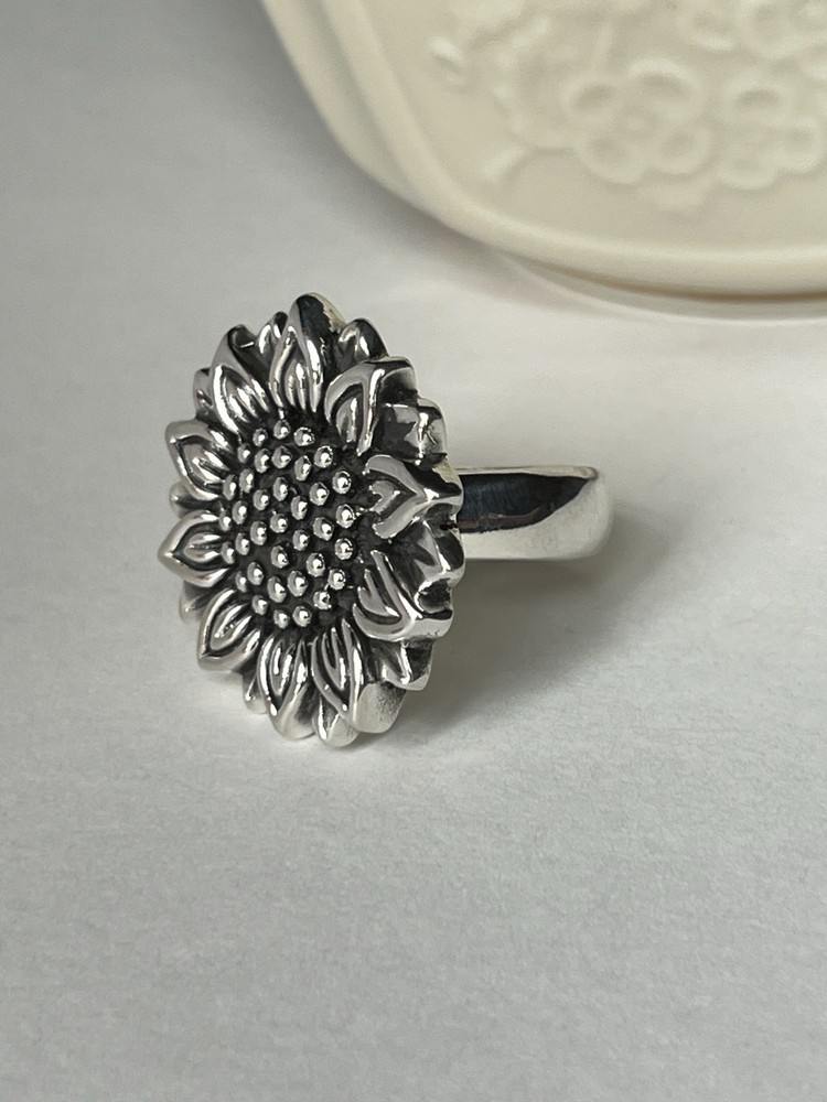 Artisan Sunflower Ring 925 Sterling Silver Size 8 Boho Statement Piece